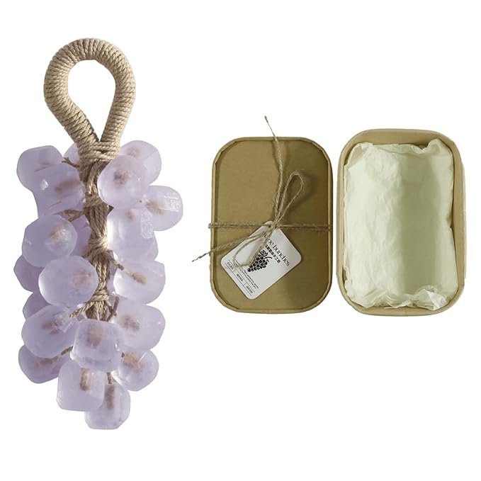 Grape Soap, Handmade Grape Soap on a Rope, Crystal Grapes Shaped with Natural Ingredients, Christmas Decorative Hand Soaps for Washing Hands & Fresh Air, Gift Choice for Women Men (Lavender B)