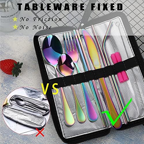 VANDBAO Camping Utensils Set, Portable Travel Utensils with Case for Fixing Tableware, Reusable Stainless Steel Stable Cutlery Set, Lunch Picnic Flatware Silverware (Rainbow Set) - Image 2