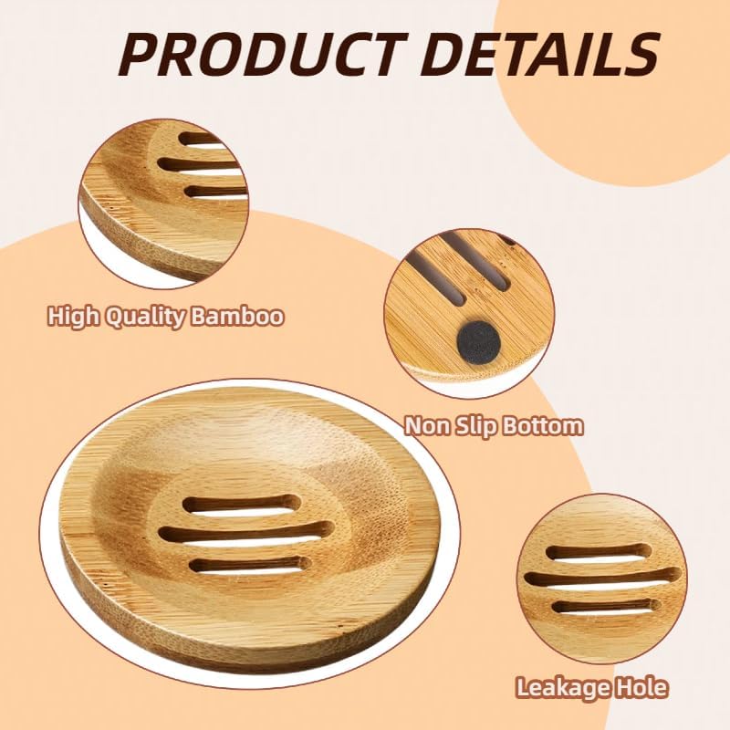 12 Pcs Round Bamboo Soap Dishes Self Draining Wooden Soap Holder Bar Soap Tray for Bathroom Kitchen Shower Sink - Image 3