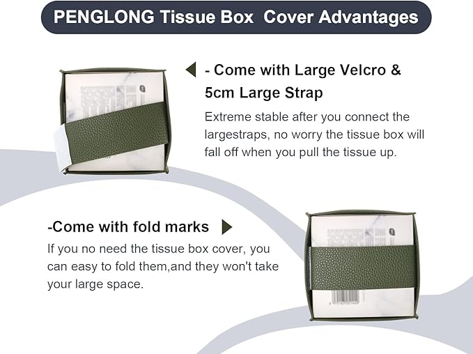 Tissue Box Cover 5X5X5'' PU Leather Tissue Holder Square Tissue Cube Box Organizer for Bathroom Vanity Countertop, Car, Night Stands, Office, Home, Kitchen (2Pack, Dark Green)
