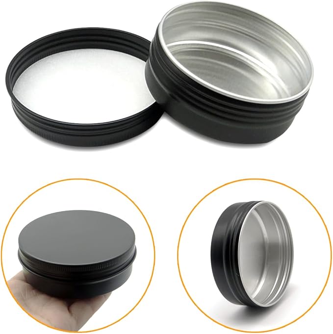 6pack 100ml Aluminum Tin Jars, 100 Gram Empty Travel Cosmetic Sample Container with Screw Cap Lid, 100g Black Metal Tins Can for DIY Crafts, Lip Balms, Face Cream, Candle, Tea, Paint, Slime