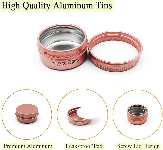 10ml Aluminum Tin Jar, 1/3 oz Makeup Container, 10g Cans Screw up Lid Small Round Container Bottle for Cosmetics, Lip Balm Scrub Cream Toner Candle Tea Beads, 24 Pack Travel Tins, Matte-Pink