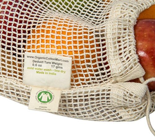 Reusable Cotton Mesh Produce Bags - 100% Organic Cotton, 8"x10", Drawstring Closure Mesh Bags to Store Cilantro, Lime and Small Vegetables and Produce (3 Small - 8"x10") - Image 2