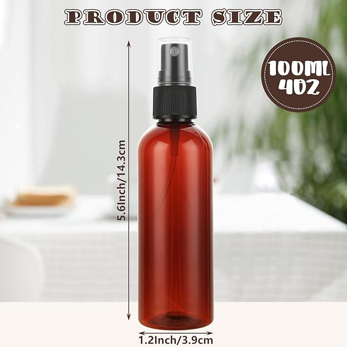 60 Pack Plastic Spray Bottles 4oz Small Empty Fine Mist Spray Bottles Amber Clear Bottles for Essential Oils, Bath, Beauty, Hair & Cleaning, Small Sprays Bottle for Travel, With 10 Funnels