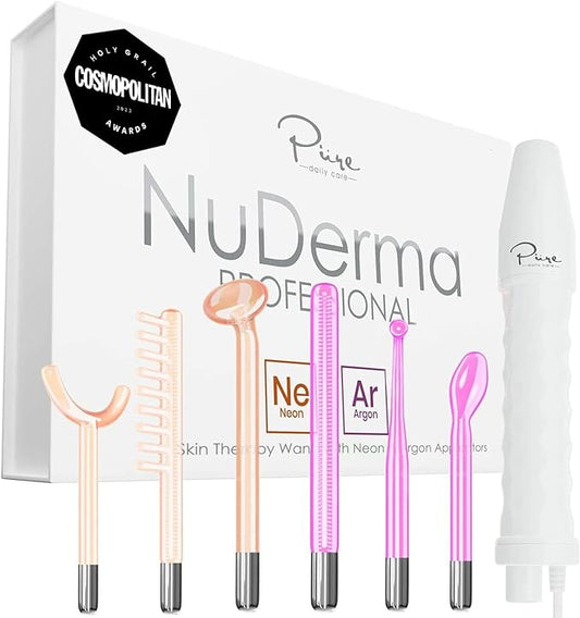 NuDerma Professional Skin Therapy Wand - Portable Skin Therapy Machine with 6 Neon & Argon Wands – Boost Your Skin – Clear Firm & Tighten