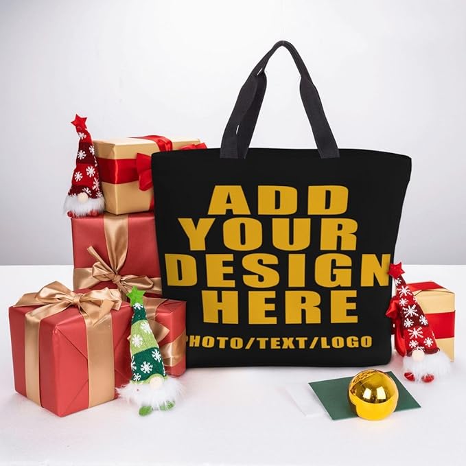 Custom Large Black Tote Bag With Pocket Extra Large Reusable Grocery Bags
