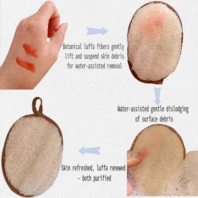 Natural Loofah Bath Sponge Set of 2 ，Exfoliating Body Scrubber，Large Size 7.1"x5.1" Oval Dual-Color (White & Brown) ，Men's and Women's Styles, Spa-Grade Couple Gift，Eco-Friendly Shower Gift
