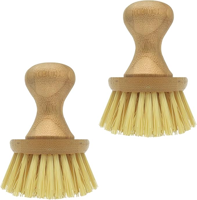 LOLA Vegetable Brush w/Comfort Bamboo Knob, 2 Pack, Durable Poly Bristles, Natural Bamboo, Fibers are Recycled Soda/Water Bottles