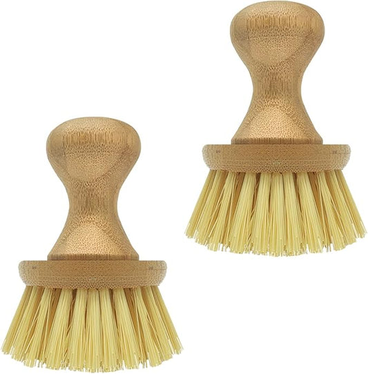 LOLA Vegetable Brush w/Comfort Bamboo Knob, 2 Pack, Durable Poly Bristles, Natural Bamboo, Fibers are Recycled Soda/Water Bottles