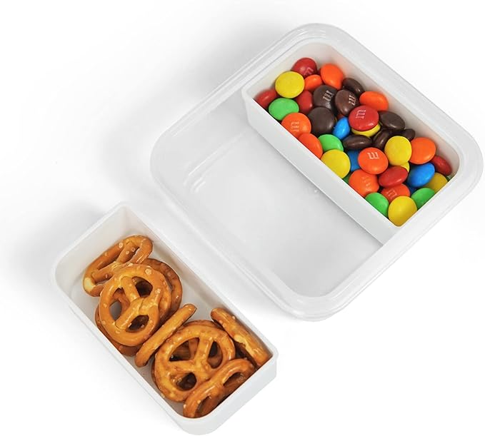 carrotez 2 Compartment Small Snack Containers, Mini Snack Containers for Mini Fridge, Small Food Storage Containers, Airtight Lids, Reusable, 1.1 cup, 2 PACK
