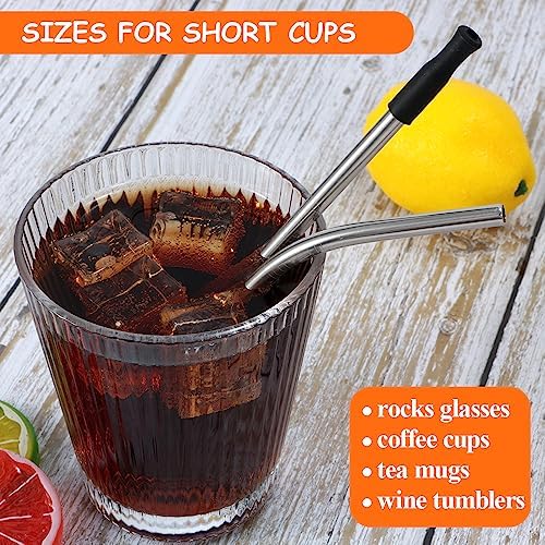 Lazycorner 16 Pcs Short Metal Straw, 6mm 5.5" 6.5" Kids Reusable Straw Silicone Tips Cleaner, Mini Small Stainless Steel Straws Fit 8 10 12 oz Tumbler/Wine Tumblers, Reusable Cocktail Straws(Silver) - Image 4