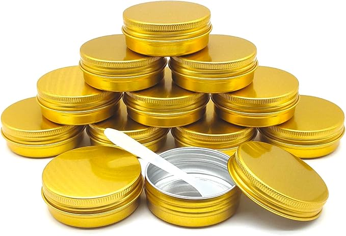 12pcs 1oz 30ml Aluminum Tin Jar, 30g Refillable Makeup Container, 30 Gram Gold Screw Lid Round Can Sample Pot for Cosmetic DIY, Handmade, Lip Balm, Cream, Salve, Toner, Candle, Paint, Scrub