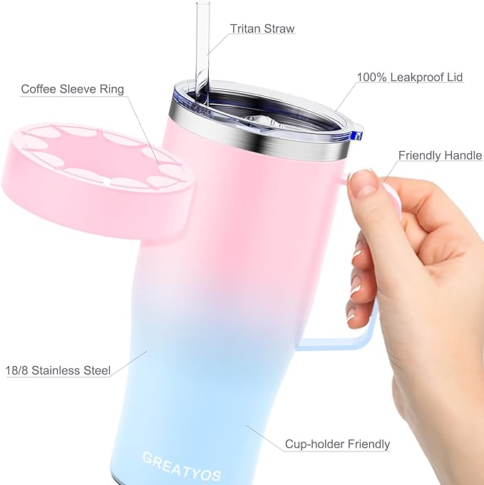 Universal Iced Coffee Sleeve with Handle - Insulated Double Wall Reusable Stainless Steel Holder Insulator for Cold Drinks Fits Small Medium Large To Go Cups Gifts for Men Women Him Her (Sweet Taffy)