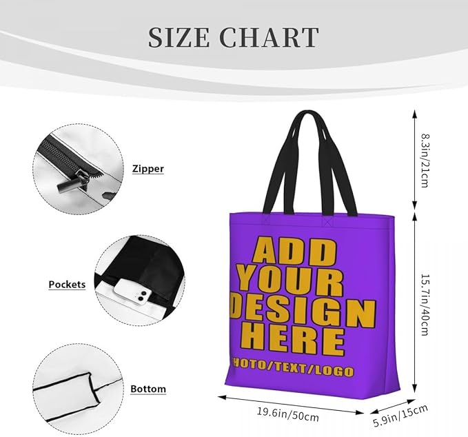 Custom Large Black Tote Bag With Pocket Extra Large Reusable Grocery Bags