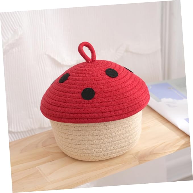 Cotton Rope Woven Storage Basket with Lid for Desktop Sundries Organizer Natural Cotton Material Multipurpose Snack and Bedroom Storage Container Space-saving Decorative Basket