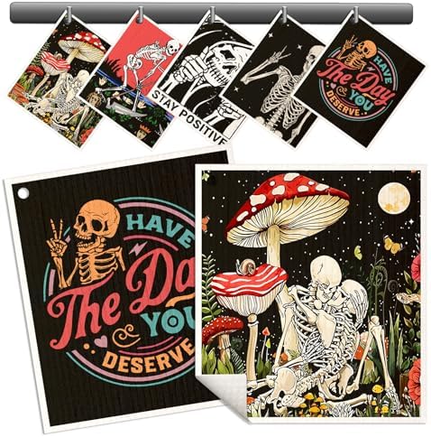 Miss Adola Swedish Dishcloths for Kitchen - 5 Pack Reusable Dish Cloths for Washing Dishes Absorbent Cute Funny Kitchen Towels Cleaning Sponge, Skull Design by MissAdola