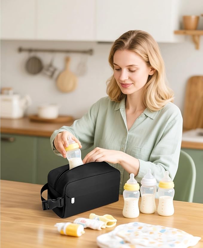 Small Insulated Snack Bag Lunch Box,Collapsible Reusable Small Lunch Bag with Snap Buckle Handle for Beach Travel Picnic,Black 5-Can(3L)