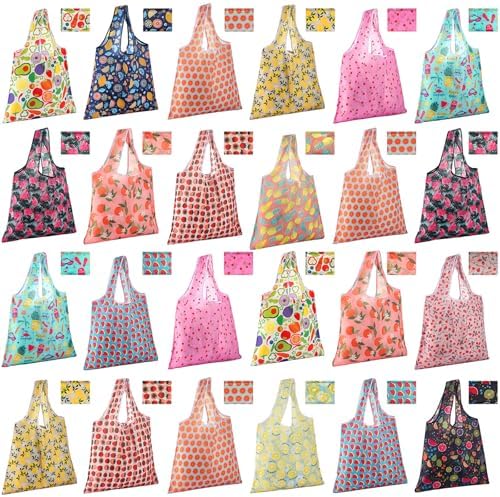 Eccliy 24 Pcs Reusable Grocery Bags Shopping Bags Foldable, Fruits Style by Eccliy