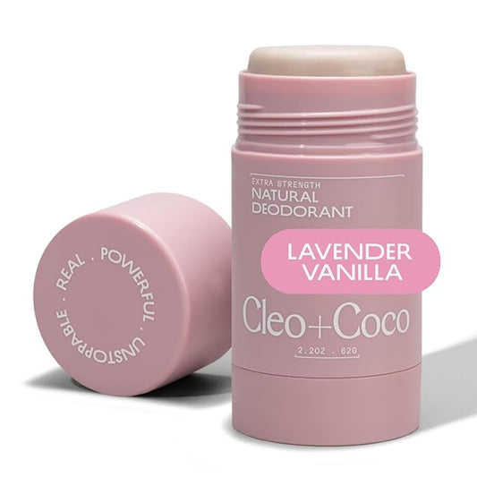 Cleo+Coco Extra Strength Deodorant Balm, Lavender Vanilla (2.2 oz), Natural Aluminum Free Deodorant for Women & Men with 5X Odor Fighters, 24+hour Odor Control, Free from Synthetic Fragrance, Vegan