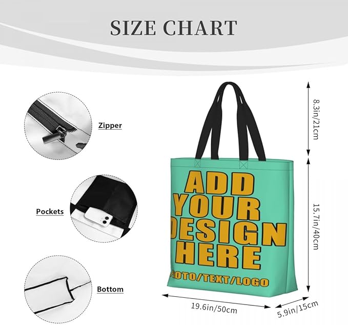 Custom Large Black Tote Bag With Pocket Extra Large Reusable Grocery Bags