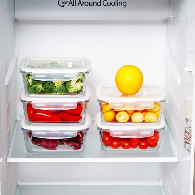 DAS TRUST 3 Pack Glass Food Storage Containers Meal Prep Containers Reusable Fridge Organizers Lunch Container for Adults Food Storage Containers with Lids Airtight Pizza Storage Salad