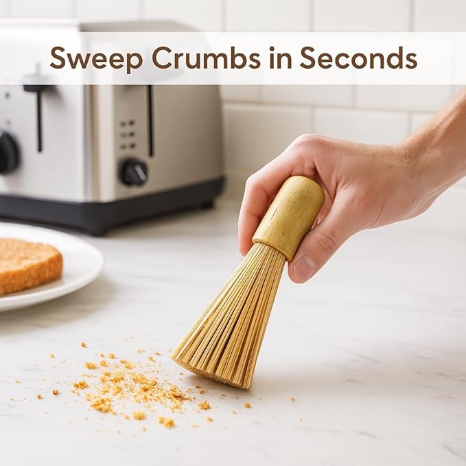 Natural Bamboo Kitchen Brush – Multi-Purpose Crumb Brush for Counters, Tables & Shelves | Eco-Friendly, Durable, Lightweight | Set of 2 (9 Inch)