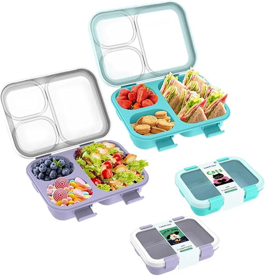 2 Pack Bento Lunch Box, Bento Box for Adults,29oz with 3 Compartments lunch box, for Trvael (Blue & Purple)
