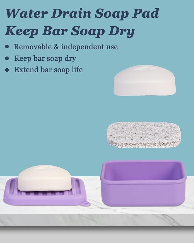 Superior Leak-Proof Silicone Travel Soap Case, Portable Soap Container with Draining Layer, Durable Soap Box, Shatter-Proof Soap Holder for Bathroom, Gym, Travel Size Toiletry (Purple)