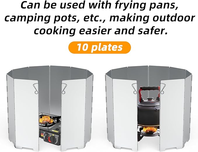 RioRand Folding Ultralight Camping Stove Windscreen Portable Backpacking Stove Windshield, Backpack Windscreen for Butane/Backpacking Stoves Camp Windshield for Outdoor Camping Hiking BBQ (10 Plates)