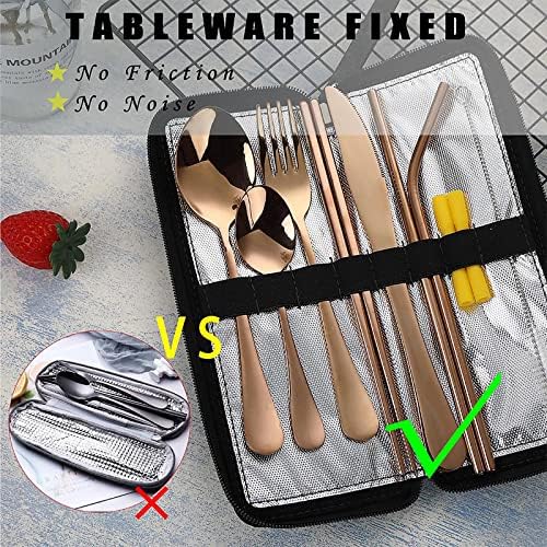 Portable Travel Utensils, Reusable Silverware with Case for Fixing Tableware, 9 Pieces Stainless Steel Stable Flatware Set, Camping Picnic Cutlery Set (Rose Gold Set) - Image 2