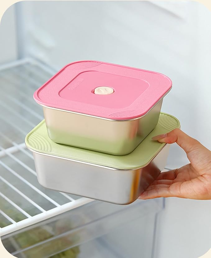 4-Piece Stainless Steel Snack & Lunch Containers with Lids Set, Stackable Metal Food Storage Containers with Lids, Airtight Leakproof Lunch Bento Box, Dishwasher Safe (Size 4.5", 5.5", 6.3", 7")