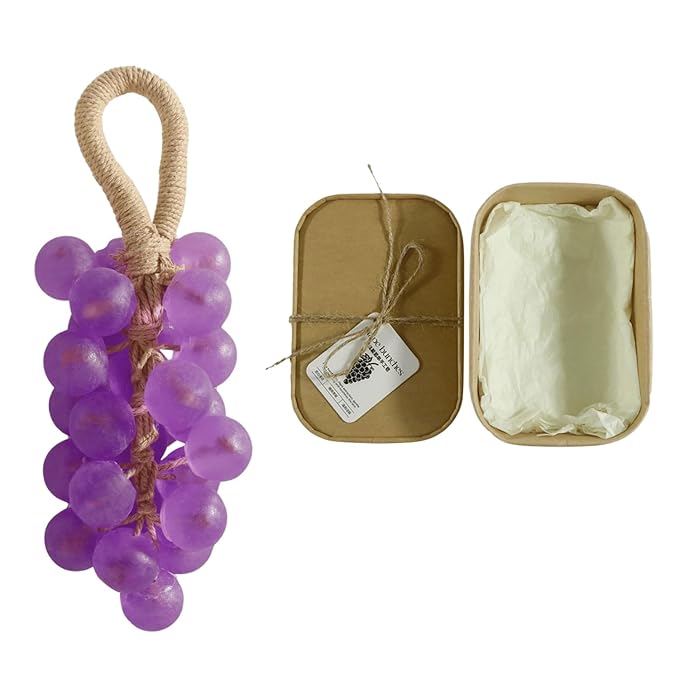 Grape Soap, Handmade Grape Soap on a Rope, Crystal Grapes Shaped with Natural Ingredients, Christmas Decorative Hand Soaps for Washing Hands & Fresh Air, Gift Choice for Women Men (Lavender A)