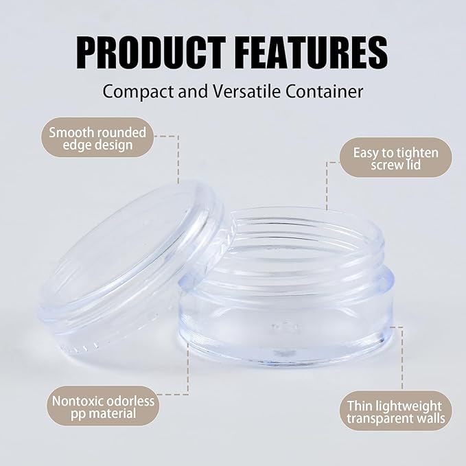 5 Grams Refillable Clear Round Plastic Jar Sample Empty Tin Storage Containers with Screw Lid for Makeup Face Cream Travel pots Cosmetic Bead Storage Container, 12 Pcs