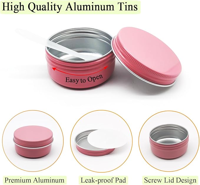 10pack 80ml Aluminum Tin, 80 Gram Pink Container Leak Proof Cosmetic Jars, 80g Small Makeup Round Screw Lids Pot for Cosmetic, Salves, Lip Balms, Toner, Cream, Paint, Candle, Tea, Beads, Wax