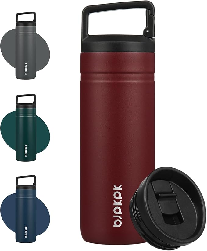 BJPKPK Insulated Water Bottle with 2 Lids,20 oz Double Wall Stainless Steel Vacuum Tumbler Travel Coffee Mug,Wide Mouth Thermal Cup,Cinnabar Red