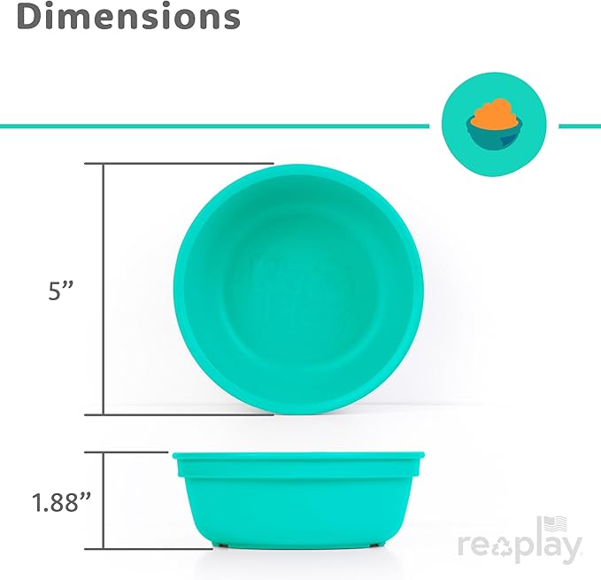 Re-Play 12 oz. Toddler Bowls Set of 4 - Kids Deep-Walled, Durable & Reusable Snack and Meal Bowls, Dishwasher & Microwave Safe, BPA-Free, Made in USA from Recycled Plastic, Mermaid