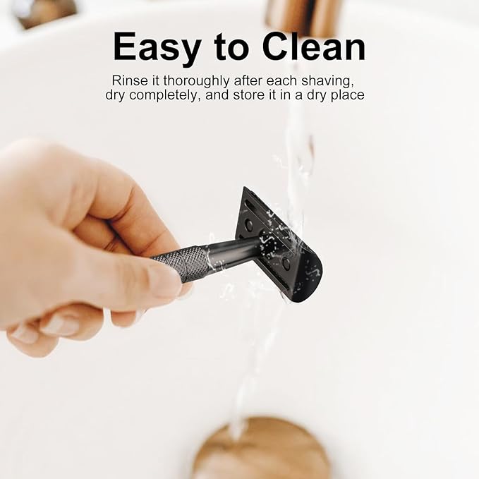 Safety Razors for Men and Women, Single Blade Razor, Reusable Metal Razor, with 10 Double Edge Blades, Stainless Steel Handle, Smooth Close Gentle Shave, Black