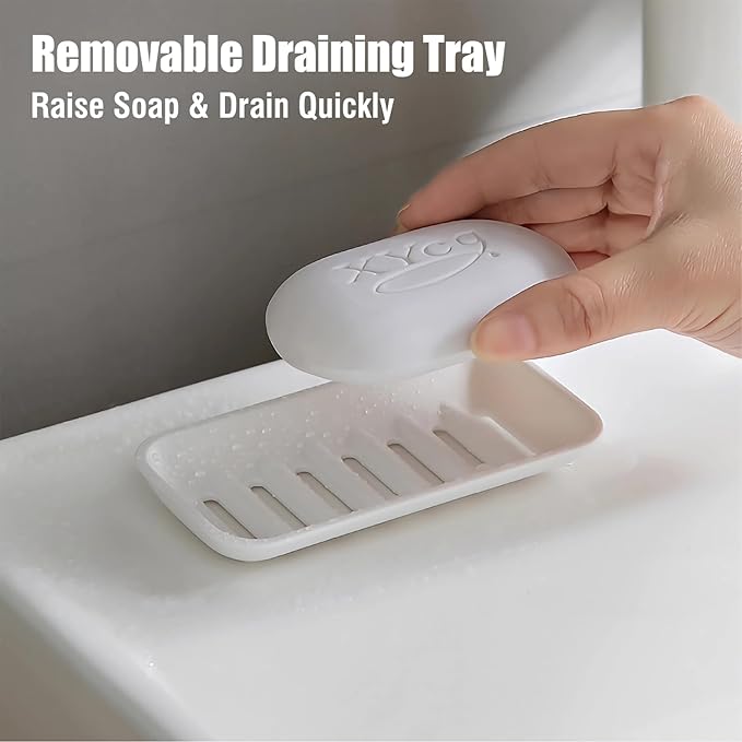 Minimalist Travel Soap Case with Removable Draining Tray, Enhanced Leak-Proof Travel Soap Container with Silicone Seal, Compact Portable Travel Soap Dish, White, 1 Pack