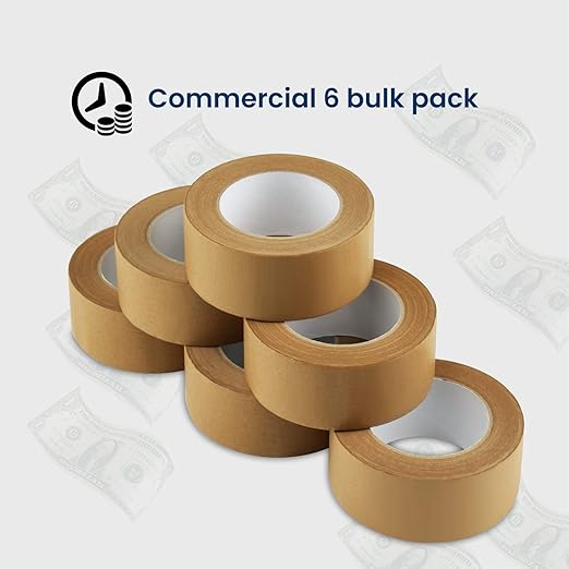 Lichamp Kraft Packing Tape, Brown Kraft Gummed Tape for Packing Boxes, Shipping Cardboard and Carton Sealing, 6 Rolls x 2 inch x 55 Yard x 7 mil, B206BN