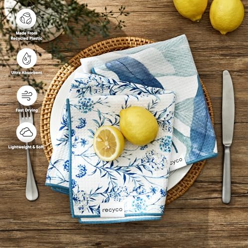 RECYCO Waffle Kitchen Towel Set of 2 - Quick Dry Microfiber Sustainable Dish Towels - Ultra Absorbent Reusable Cleaning Tea Towels - Lightweight Hand Towels,16”x 28”, Stormy Blue - Image 3