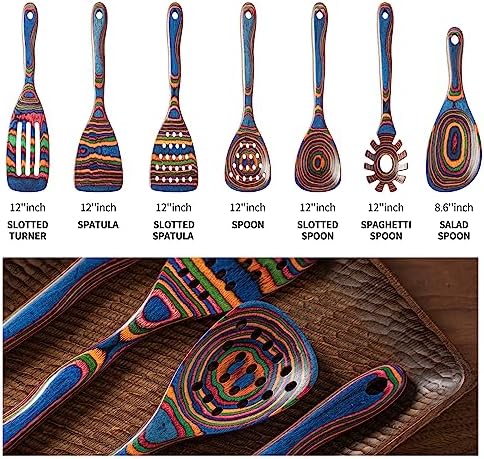 Gudamaye Pakka wood 7-Piece Blue Wooden Cooking Utensils, Wooden Spoons for Cooking, Wooden Spoon Set, Wooden Kitchen Utensil set, Pakkawood Cooking Spoons, Non-Stick Spoon,Pakkawood kitchen utensils - Image 3