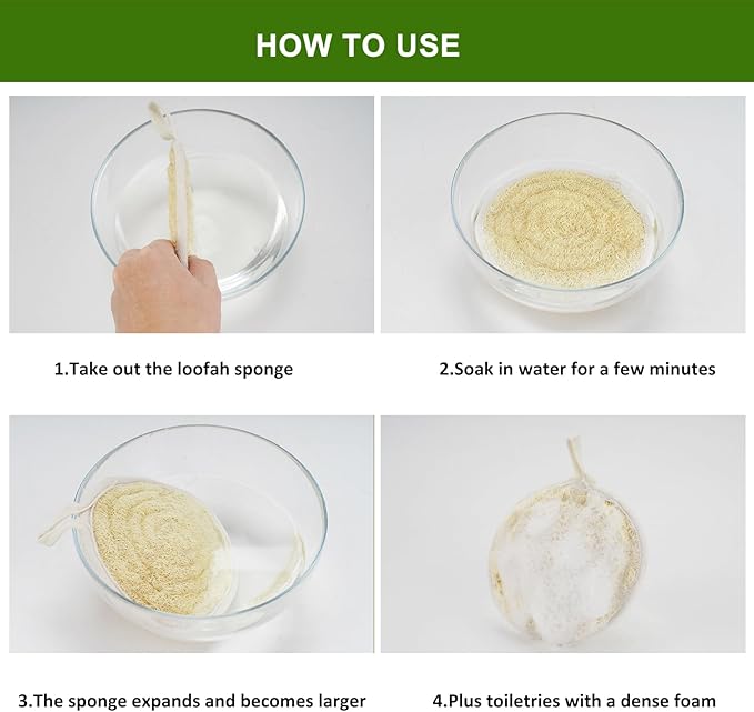 Natural Loofah Dish Sponge Pack of 2, Compostable and Cellulose Kitchen Loofah, Luffa Eco-Friendly Loofah Sponges for Cleaning Kitchen, Bathroom and Household
