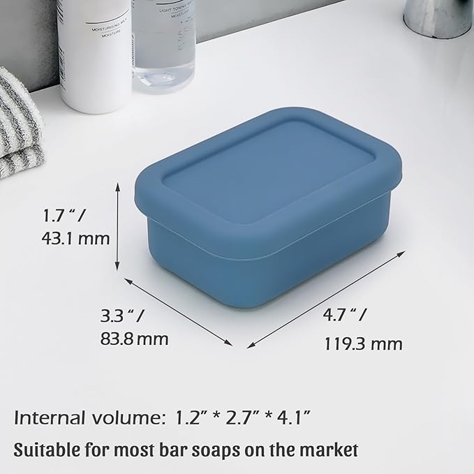 Leak Proof Silicone Travel Soap Case with Draining Layer, Compact Portable Soap Container, Shatterproof Soap Holder for Traveling, Camping, Gym, Bar Soap Caddy (Dark Blue)