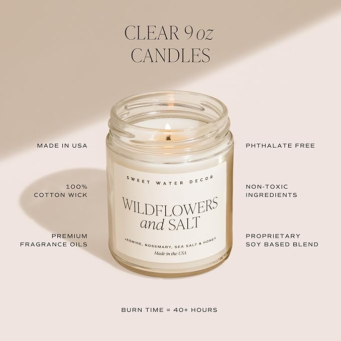 Sweet Water Decor Hello Fall Candle | Cinnamon, Apples, and Clove Autumn Scented Soy Candles for Home | Halloween Fall Candle 9oz Clear Jar, 40 Hour Burn Time, Made in The USA