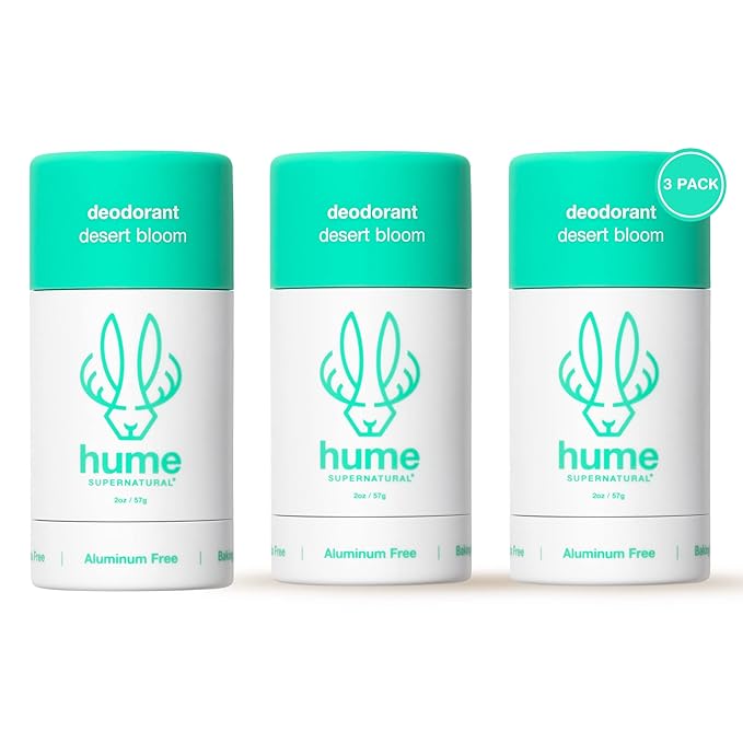 Hume Supernatural Probiotic Roll‑On Deodorant, Aluminum‑Free & Plant‑Based – Gentle on Sensitive Skin, Quick‑Drying, Long‑Lasting Sweat & Odour Protection for Teens & Adults - Desert Bloom, 3-Pack