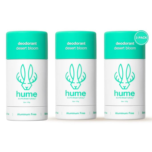 Hume Supernatural Probiotic Roll‑On Deodorant, Aluminum‑Free & Plant‑Based – Gentle on Sensitive Skin, Quick‑Drying, Long‑Lasting Sweat & Odour Protection for Teens & Adults - Desert Bloom, 3-Pack