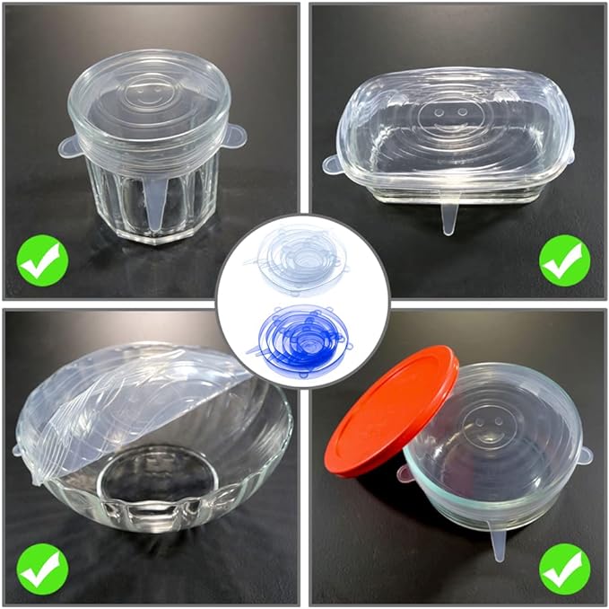 12 pcs Silicone Stretch lids set, Reusable Food Storage Covers,Silicone Bowl Covers,Flexible to Fit All Shape of Containers,Food Cover to Keep Food Fresh(6 Sizes,blue)