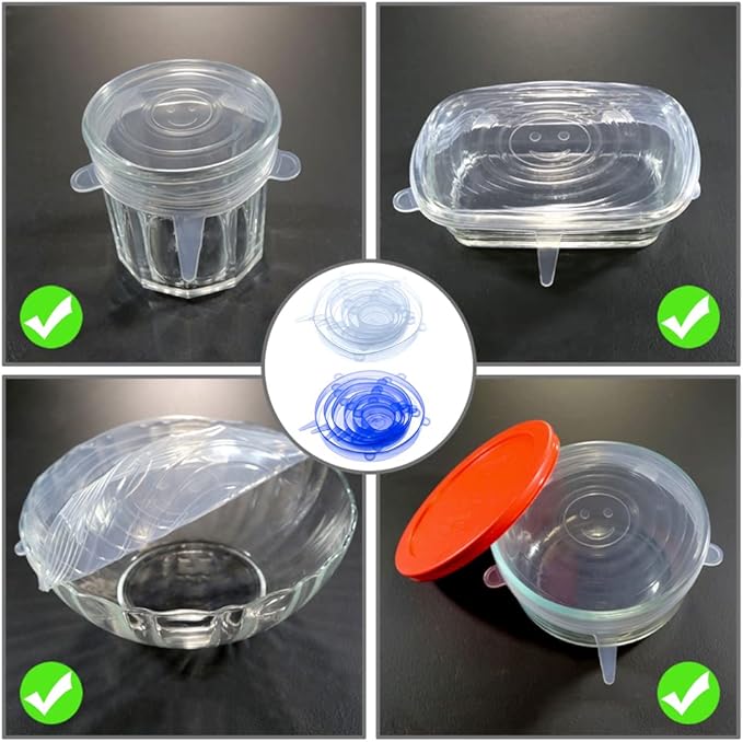 12 pcs Silicone Stretch lids set, 6 Sizes, Reusable Food Storage Covers ，Silicone Bowl Covers，Flexible to Fit All Shape of Containers， Food Cover to Keep Food Fresh (blue,green)
