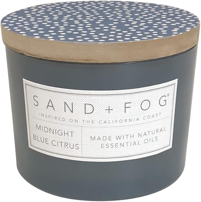 Sand + Fog Scented Candle - Midnight Blue Citrus – Additional Scents and Sizes – 100% Cotton Lead-Free Wick - Luxury Air Freshening Jar Candles - Perfect Home Decor – 12oz