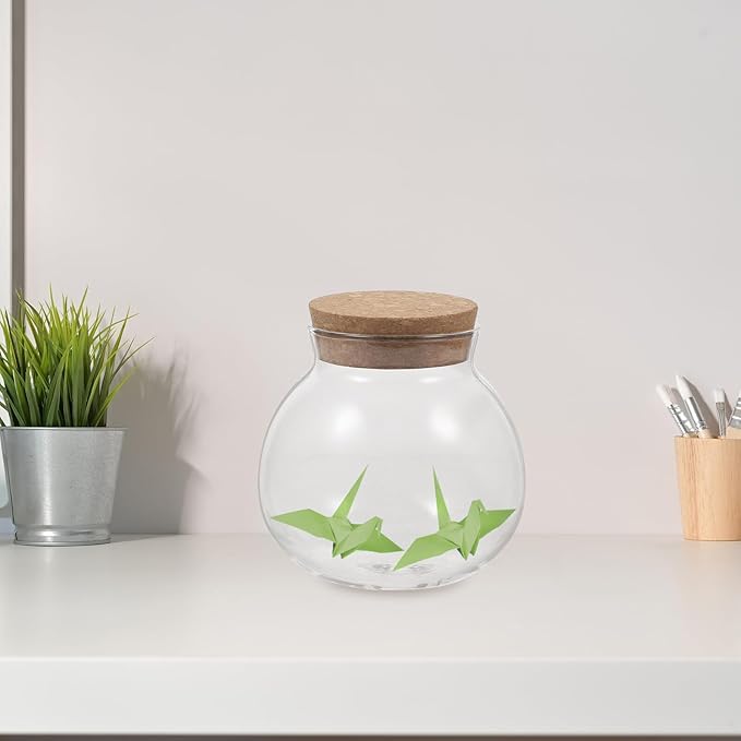 BESPORTBLE 2pcs Airtight Glass Jars with Wooden Cork Lids Spherical Canisters for Food Storage Preserving Freshness of Candy Tea Snacks and Pantry Ingredients